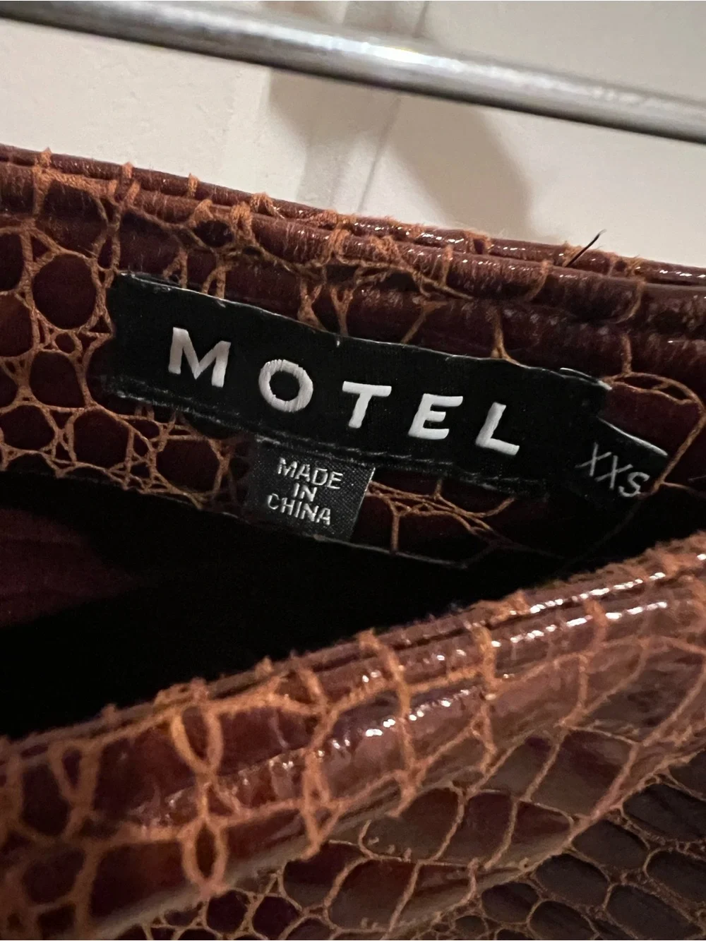 Motel Rocks Brown Croc-Embossed Mini Skirt